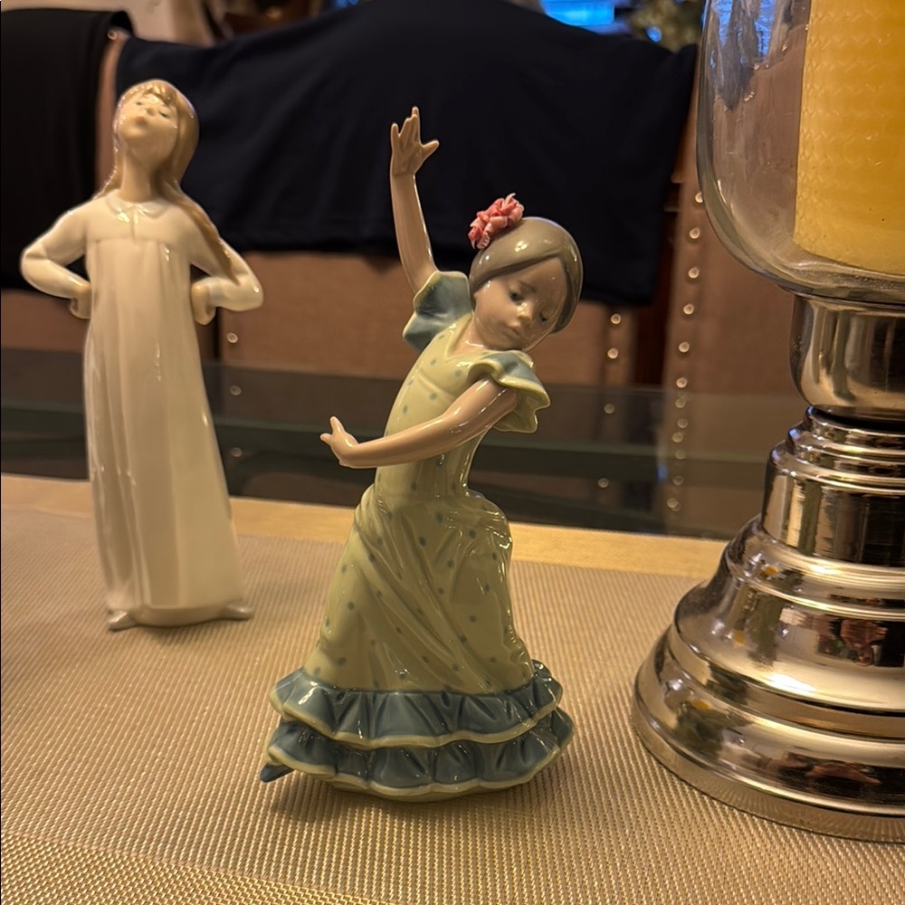 Lladro Ceramic Dancer Figurine in Green and Blue